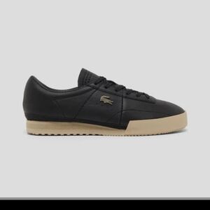 Lacoste Men's Black Leather Sneakers with Tan Sole